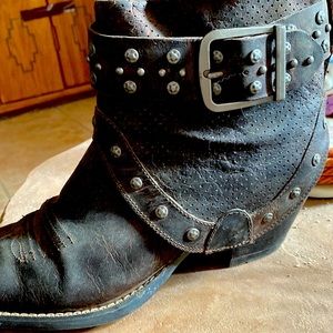 Ariat-distressed leather studded ankle boots-2-1/2 heel